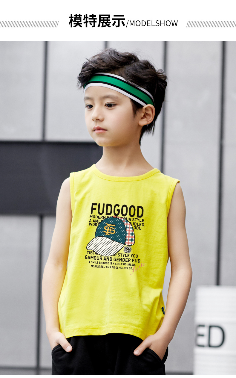 儿童跨栏背心 儿童背心外穿上衣夏男童薄款中大童跨栏无袖t恤12岁男孩