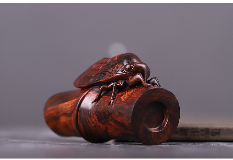 御大师金蝉知足常乐手把件正宗海南木湘工手工雕刻把玩物件