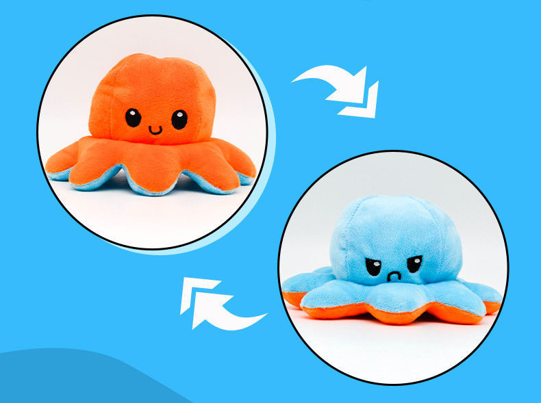 网红章鱼玩偶ins风翻面双面八爪鱼变脸毛绒生日礼物女生 绿转粉  礼盒