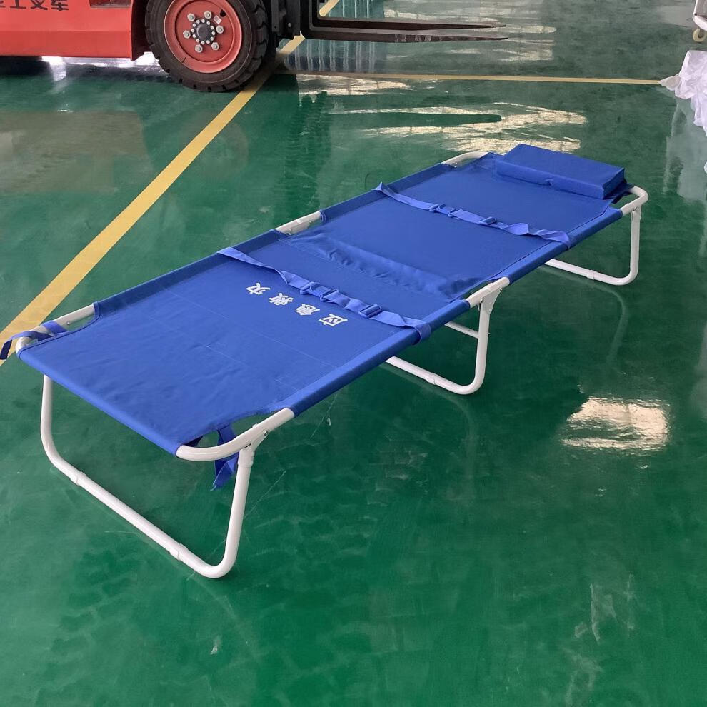 应急救灾床折叠床抢险救援帆布天蓝色铝合金救灾床行军床两折 应急