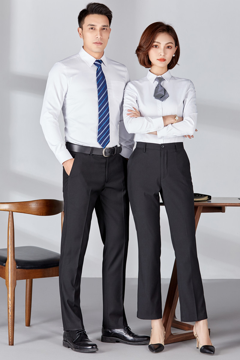 中行工作服新工装长短袖浅蓝色职业衬衫男女正装免烫行服 --白色长袖
