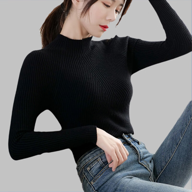 半高领毛衣女套头紧身打底衫