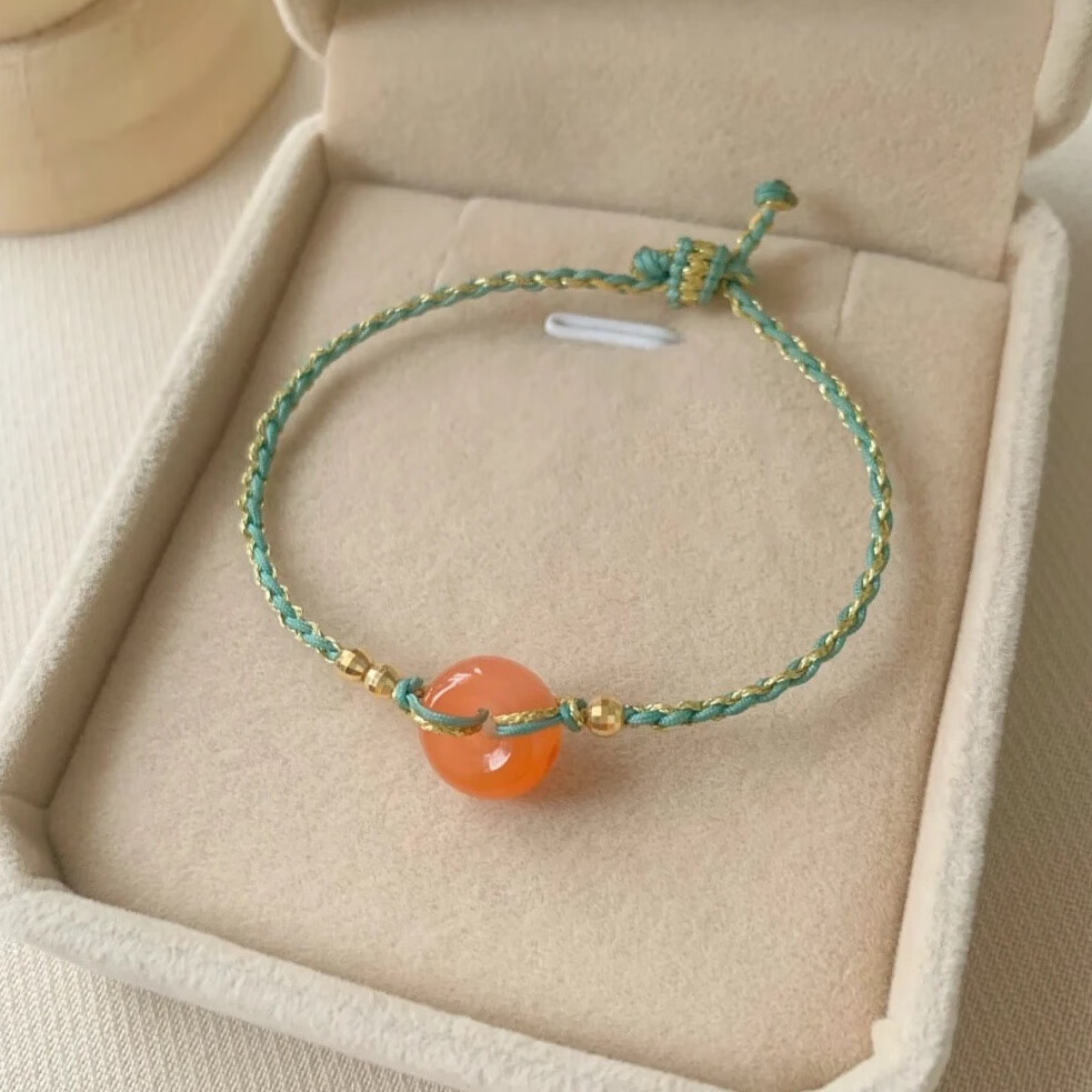 艾弗 珍珠玛瑙南红平安扣灰蓝编绳女双层叠搭福牌猫爪手链礼物七夕