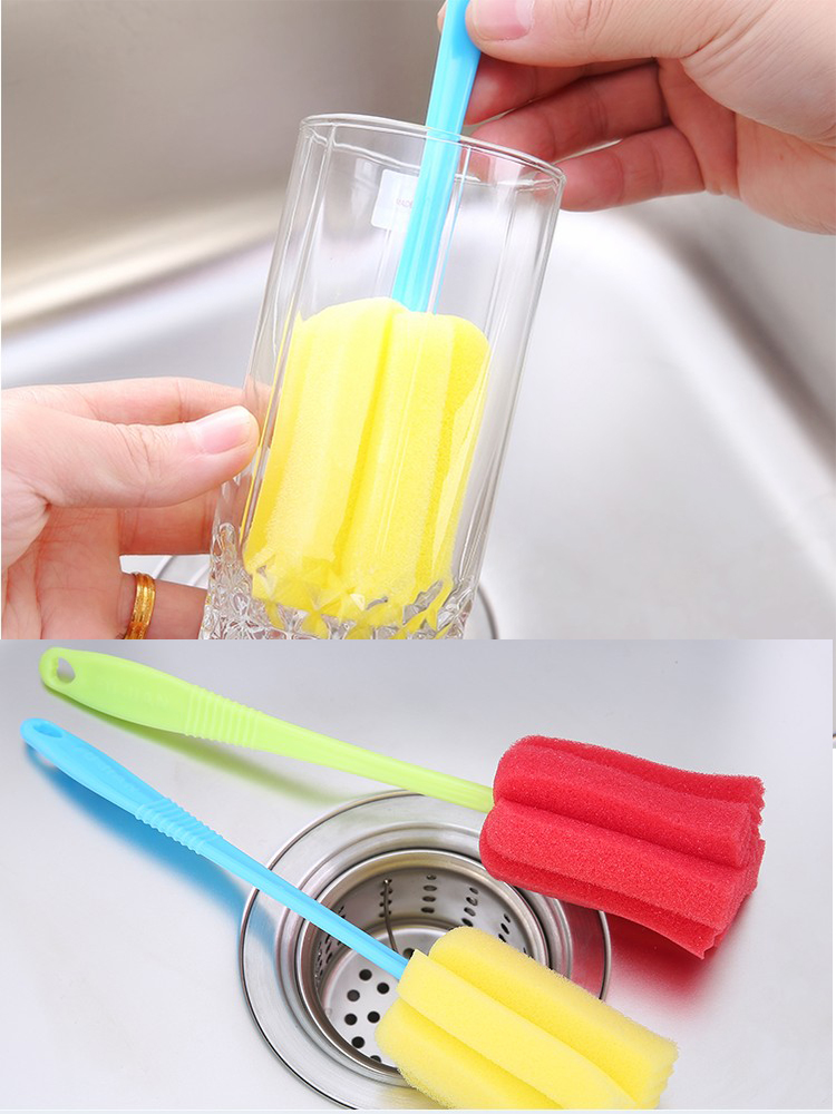 长柄洗瓶刷子10个装 长柄杯刷海绵瓶子洗杯子刷清洁玻璃奶瓶涮子刷子