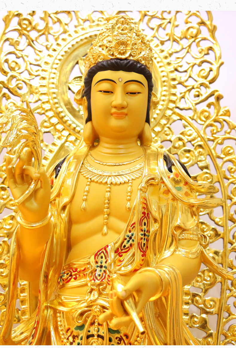 三漫陀西方三圣纯铜彩绘工艺品佛像居家摆件品庄严神像观世音菩萨像