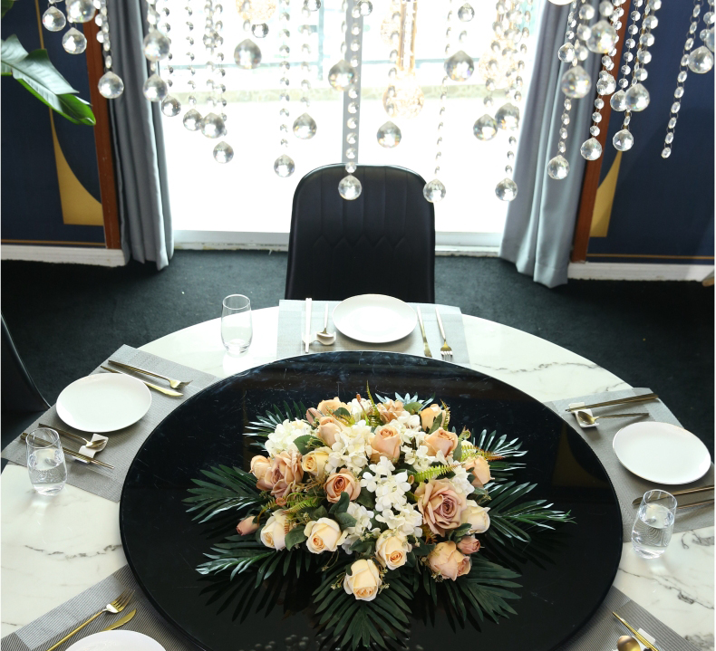 酒店餐桌圆桌转盘装饰摆件中间摆件饭店餐桌花餐厅包厢圆桌转盘摆放