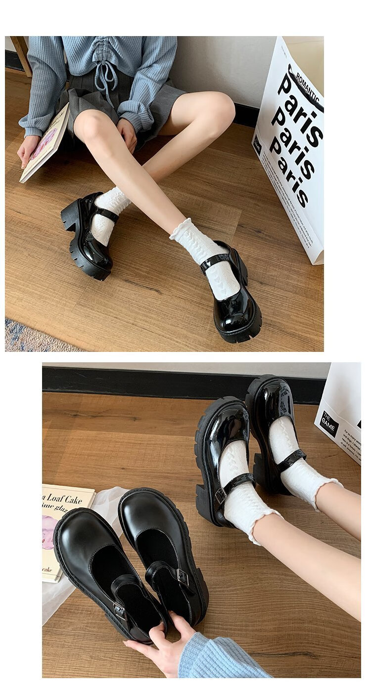 jennie同款鞋子 2022新款厚底玛丽珍小皮鞋女高跟jk制服鞋子配裙子的