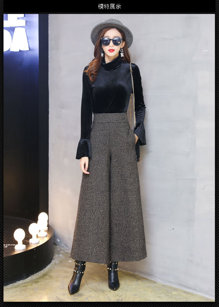 大脚裤女阔腿裤大脚裤女秋冬女士秋冬季加厚阔腿裤秋冬新款毛呢阔腿裤