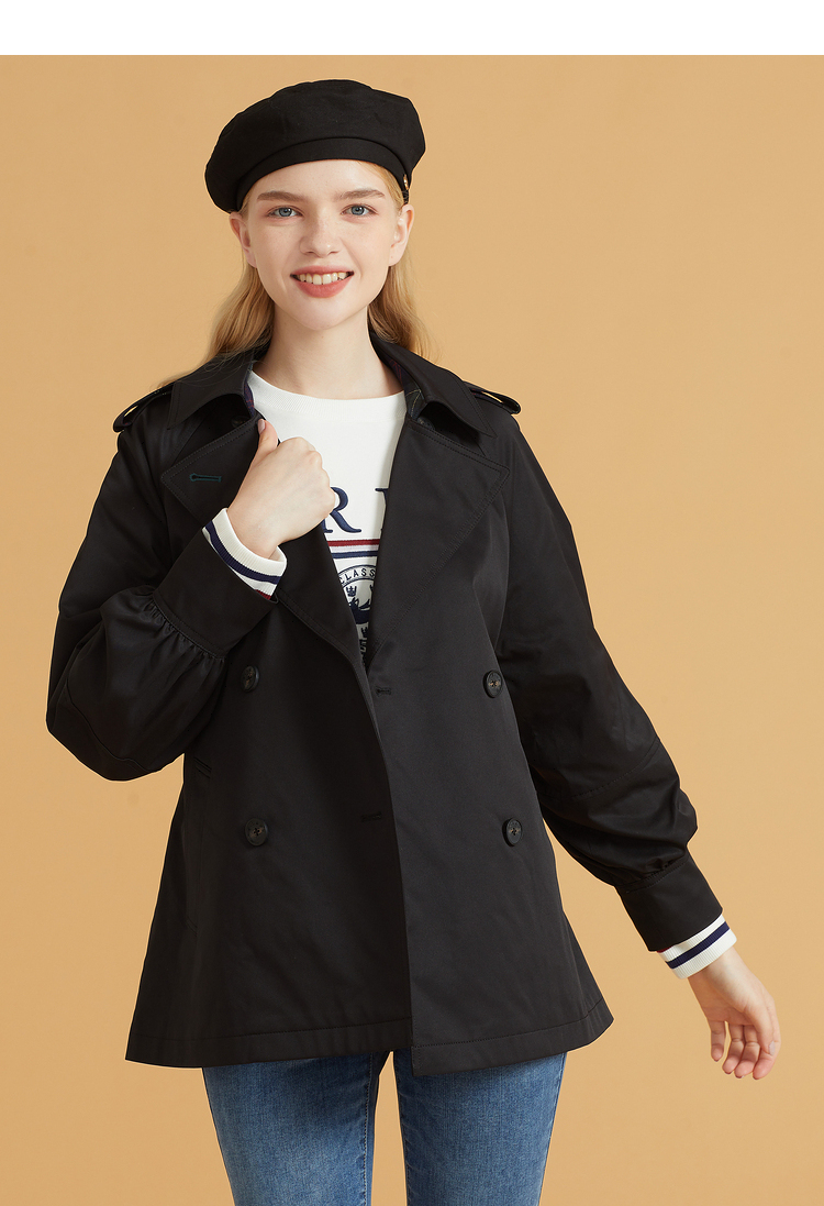 eland衣恋2021秋季女款新款双排扣设计感时尚简约风衣外套女 卡其色