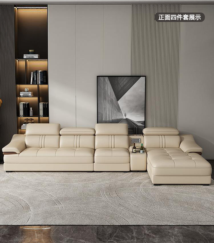 沙发头层牛皮大小户型皮沙发客厅转角组合套装皮沙发 红棕色(右贵妃)