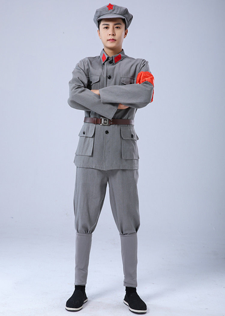 支持国货·现货新四军红军长征话剧舞台合唱服战服装 蓝灰色红 110