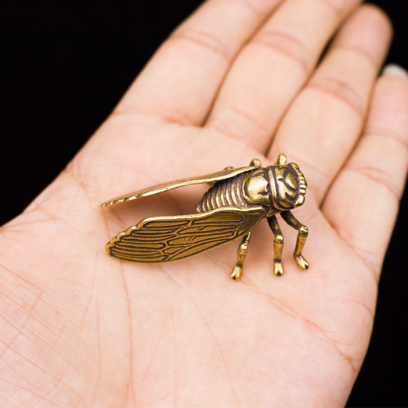 薰然 铜知了蝉纯铜一鸣惊人手把件金蝉子 旺学业旺事业 桌面微观小