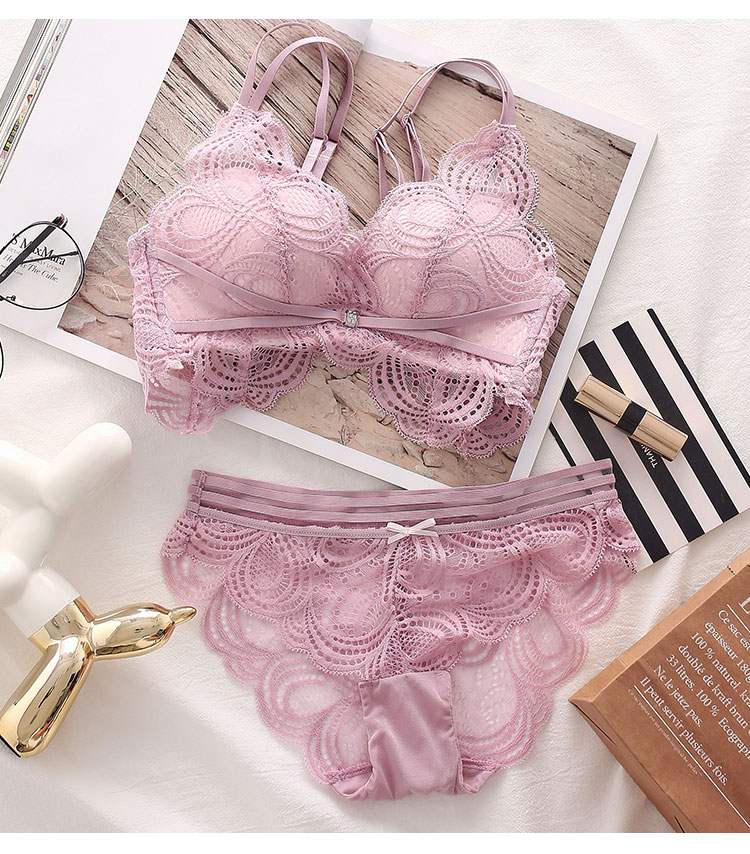 性感蕾丝少女成套内衣内裤文胸套装专柜华情性感蕾丝无钢圈薄款聚拢