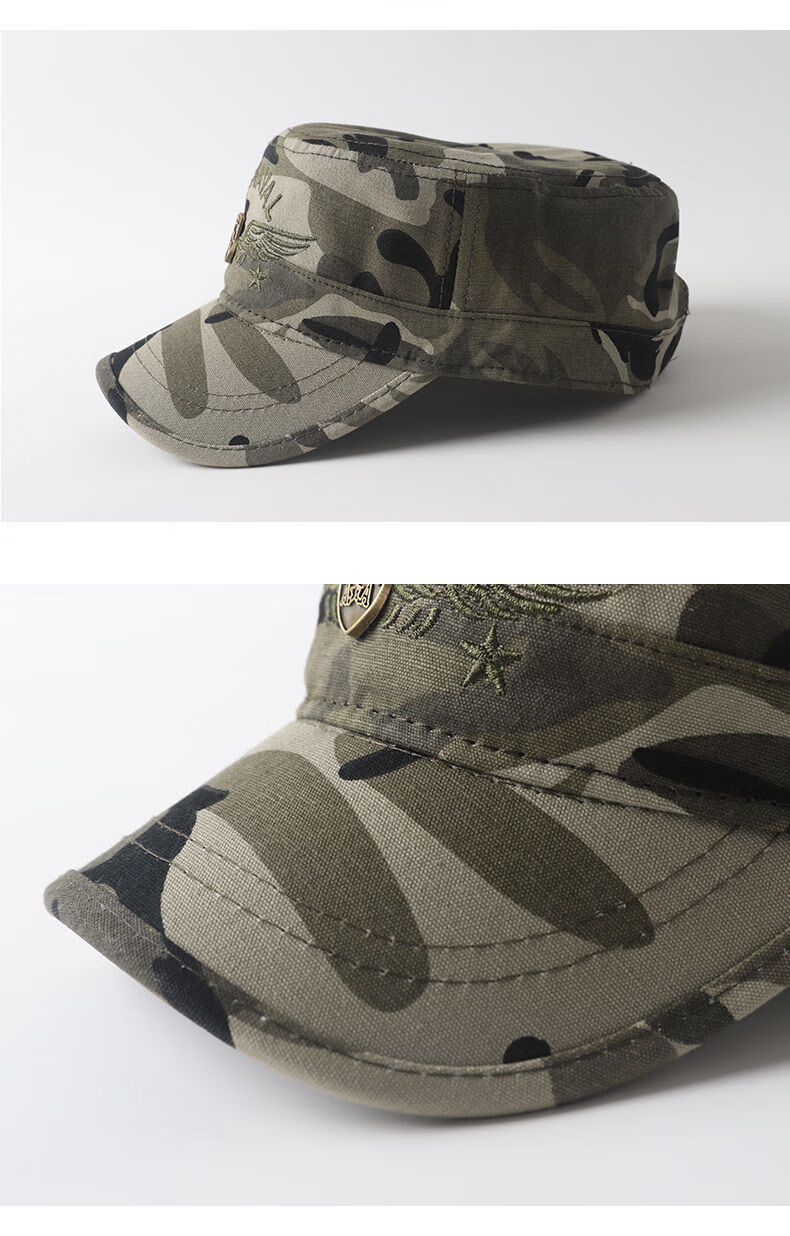 子男士军训作训帽战狼秋冬季军版鸭舌帽冬天平顶潮 普通款-迷彩-战狼