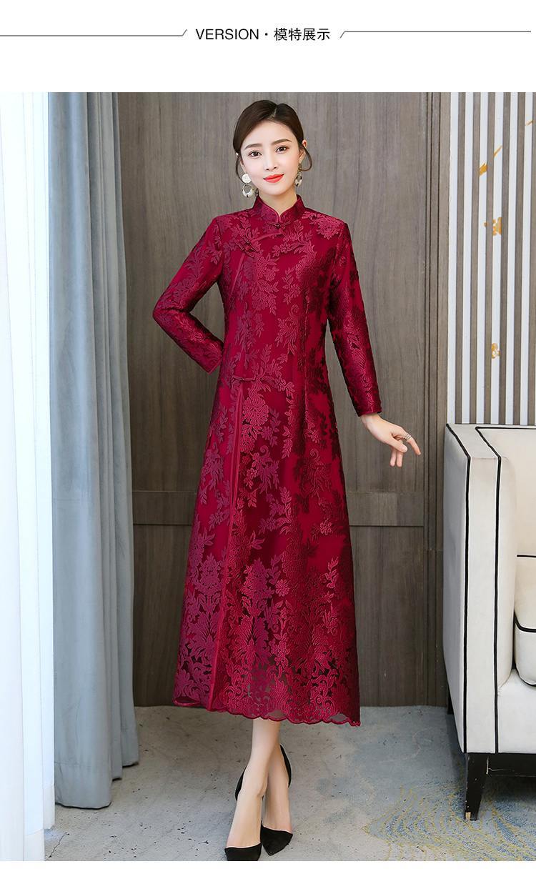 秋冬阔太太改良版旗袍女高档喜连衣裙妈妈装婚礼服裙女士女装春秋款