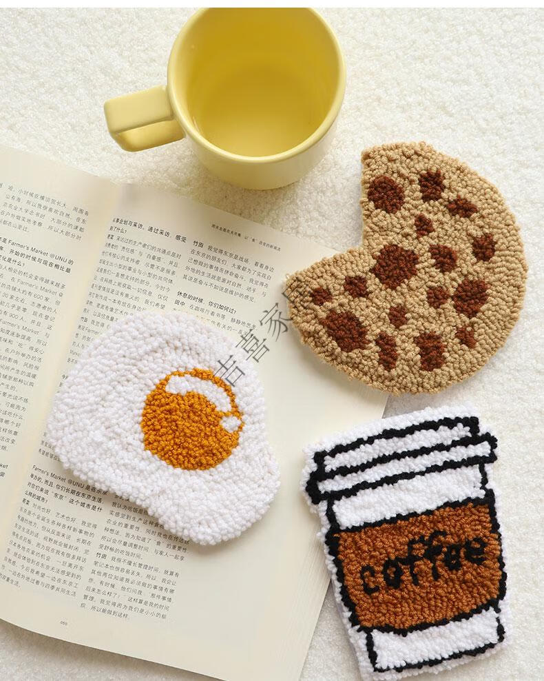 戳针手工隔热垫自制解压礼物毛线画新手 圆形黑白虎纹杯垫【杯垫材料