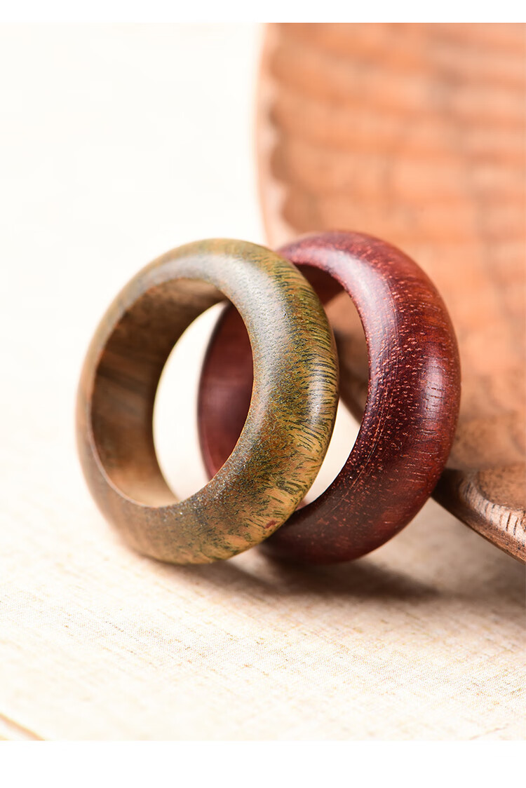 创意檀木戒指天然一对男女情侣民族风个性绿檀紫檀金丝楠木质食指环