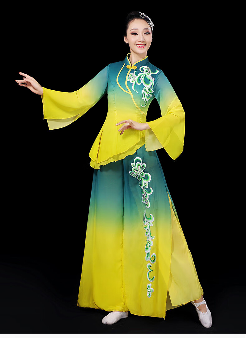 秧歌舞蹈演出服套装2021年新款雪纺飘逸胶州秧歌中老年扇子舞服装