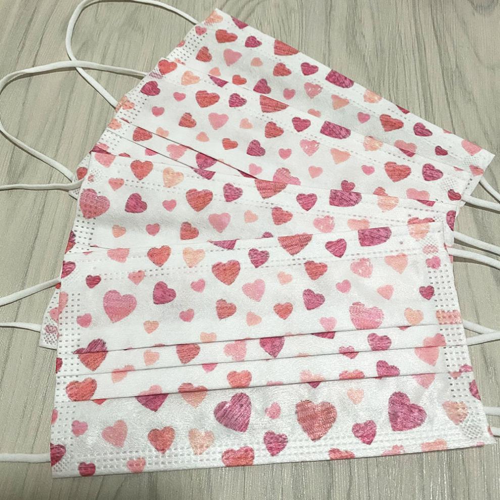 媗墨新品口罩卡通成人成人三层熔喷印花时尚可爱口罩新款爱心口罩紫色