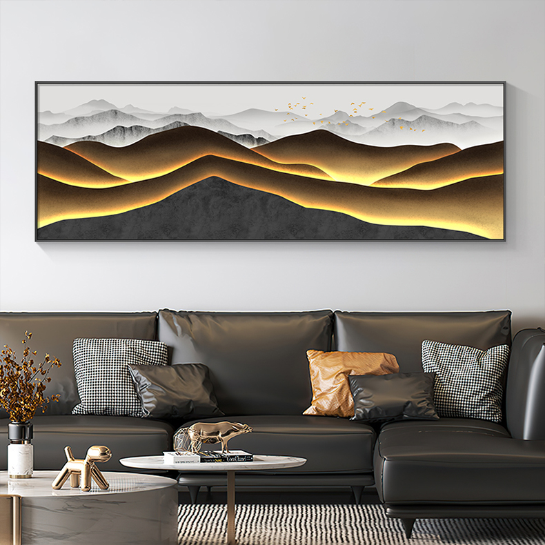 颜传生娇背有靠山客厅装饰画轻奢沙发背景墙挂画大气横幅金山壁画新人