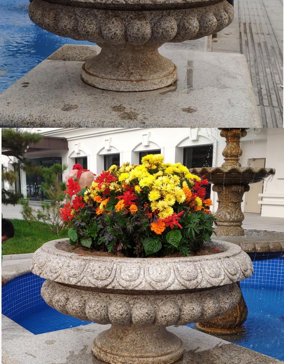 花盆黄锈石花坛庭院别墅景观花岗岩石材花钵雕塑定制直径40厘米