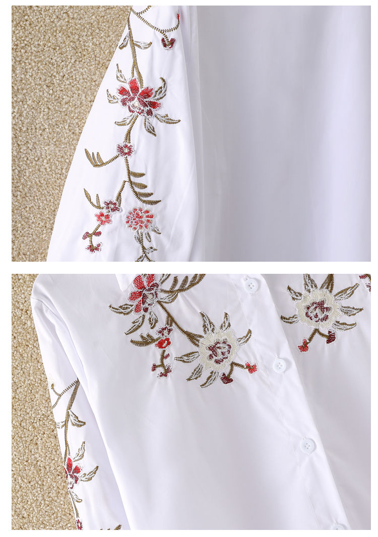 女装新款新款95棉绣花刺绣衬衫女长袖打底衫加肥加女装200斤白色衬衣