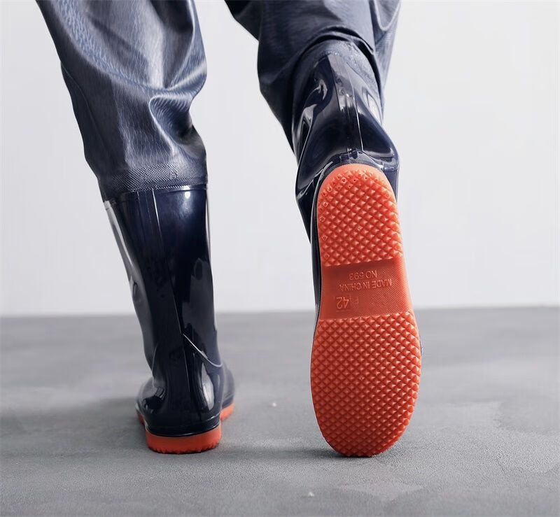htqhnr超长水鞋男士雨鞋夏背带长筒水靴齐腿雨靴牛筋底打渔插秧劳保