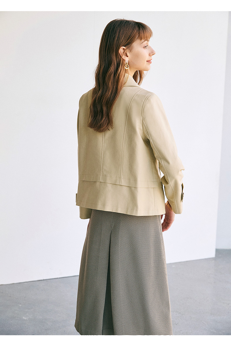 法曼萱杏色棉风衣外套女小个子秋季2022年新款气质单排扣短款上衣杏色