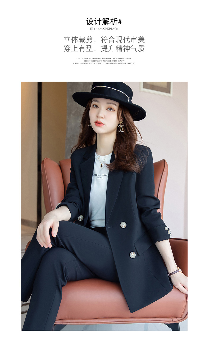 秦菲西装套装蓝色外套女2021秋季新款韩版英伦风时尚职业正装西服外套