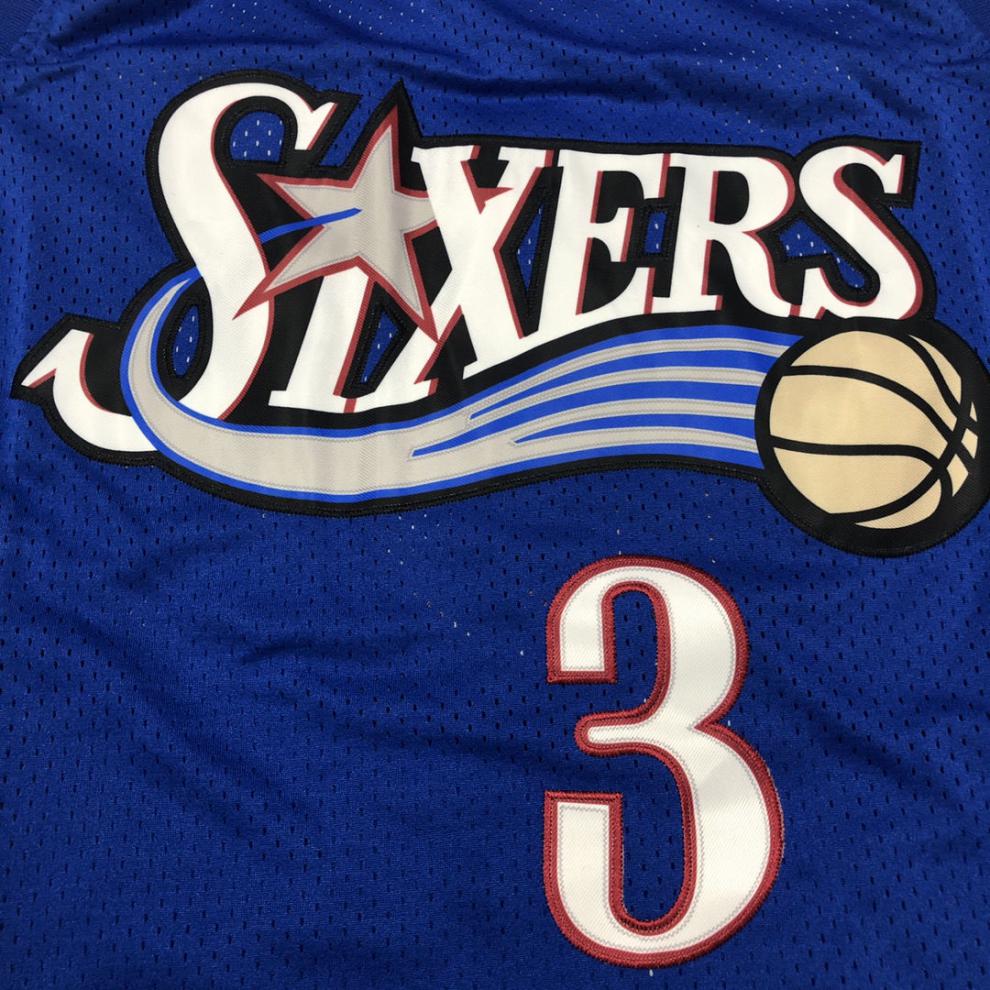 滕讯体育nba专营艾弗森3号球衣00赛季费城76人复古黑白篮球服蓝运动