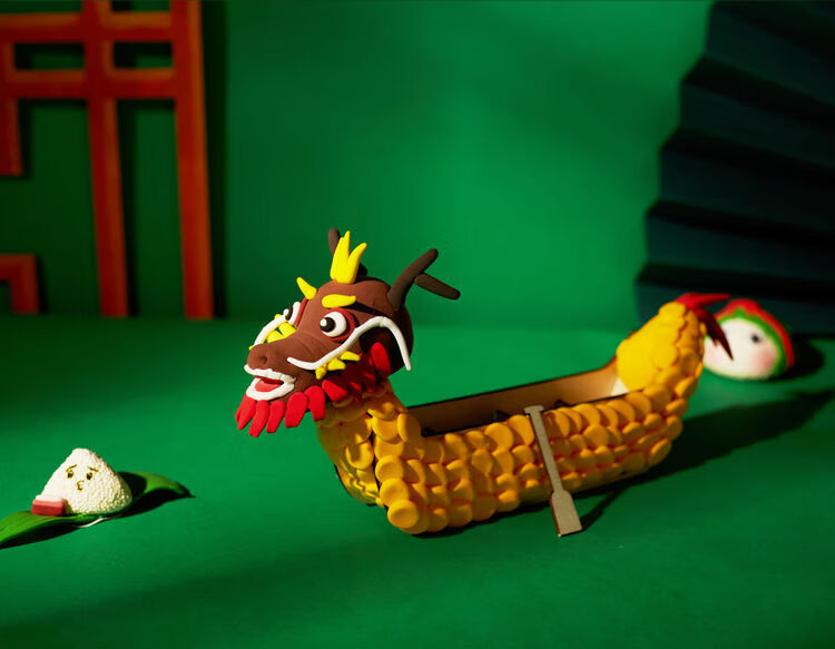 端午节龙舟手工模型 端午节手工diy木质黏土龙舟儿童制作材料包幼儿园