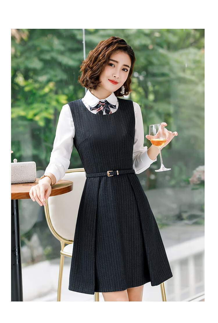 幼儿园老师工作服2019新款连衣裙女春秋收腰气质教师职业装女裙子