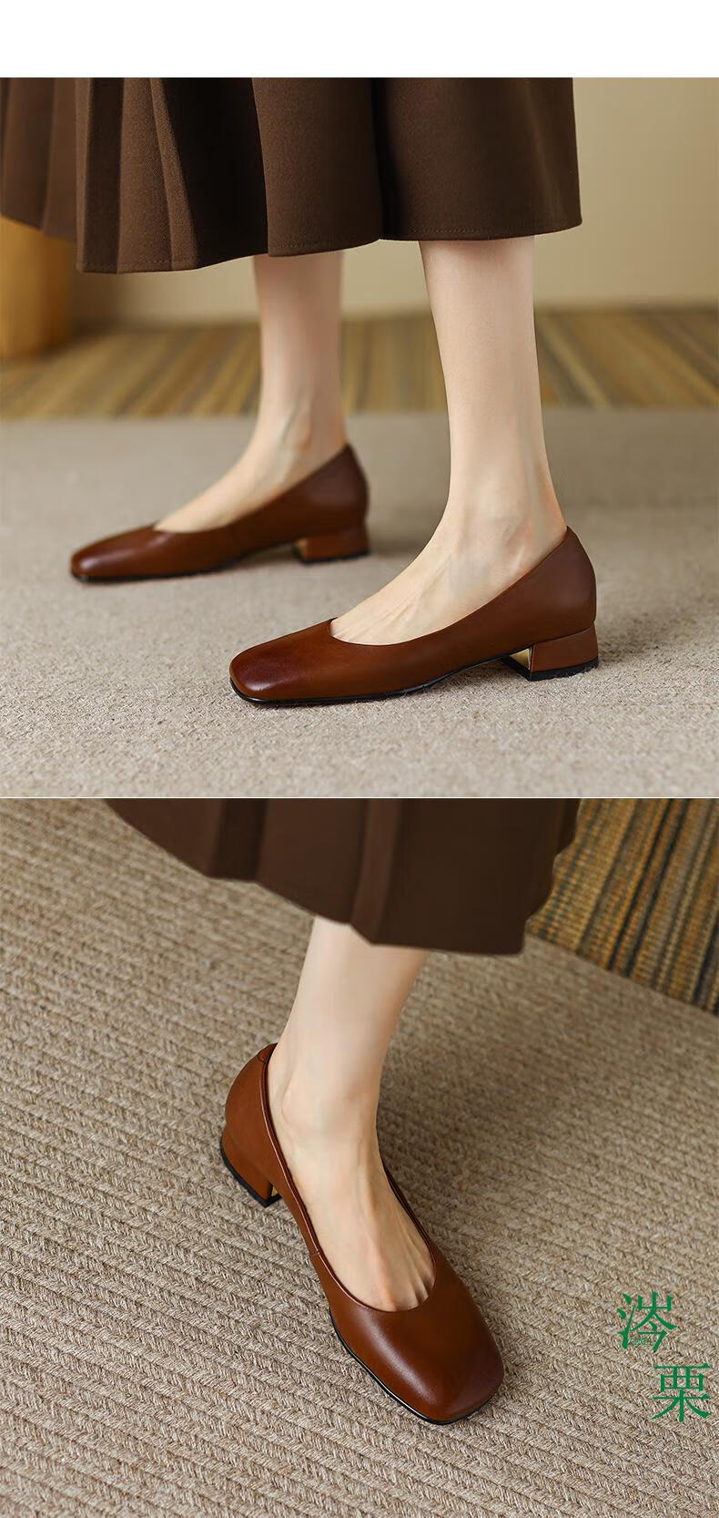 大码女鞋41一43中跟工作鞋女黑色久站软皮职业单鞋舒适软底棕色40女款