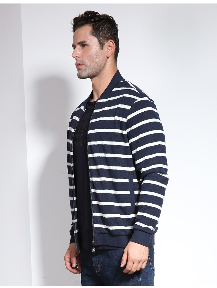 男装 针织衫 威鹏(weipeng) 威鹏2018秋季男针织长袖衫蓝白条纹纯棉微