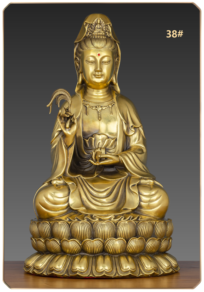物】纯铜观音佛像家用坐莲观世音菩萨佛堂供奉摆件送子观音铜像工艺品