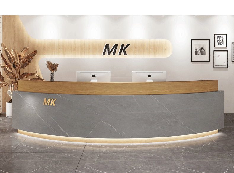 淘苏 仿大理石公司前台酒店培训班美容院弧形接待台简约现代创意收银