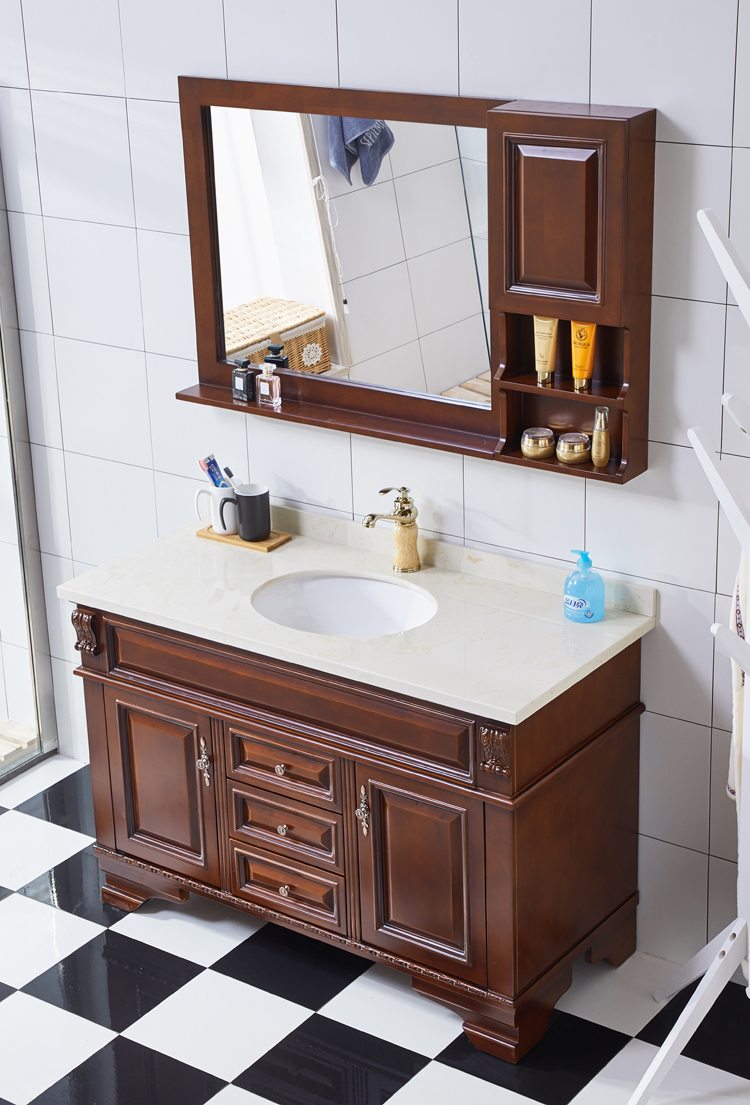 卫浴美式浴室柜组合落地梳妆台卫生间洗手洗脸盆柜实木洗漱台整体
