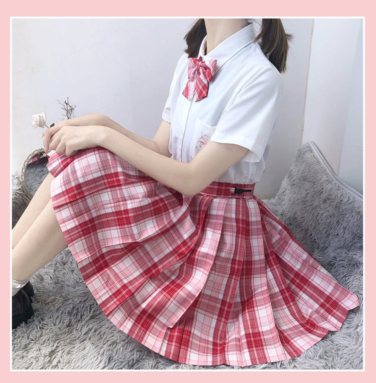 原创设计jk制服格裙短裙女百褶裙学院风学生半身裙粉色格格子裙 冰点