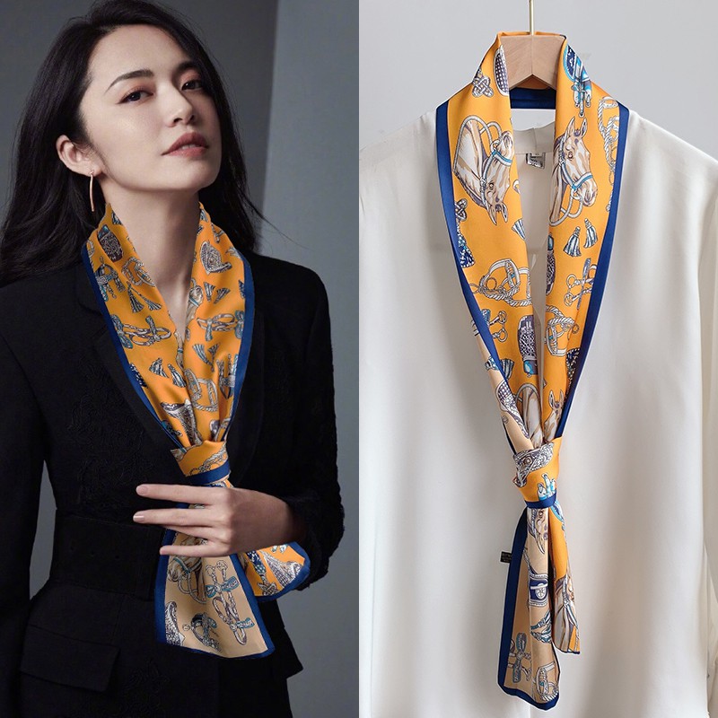 汤米伍德小长条方巾窄丝巾女春秋夏季装饰薄围巾纱巾搭配衬衫西装领带