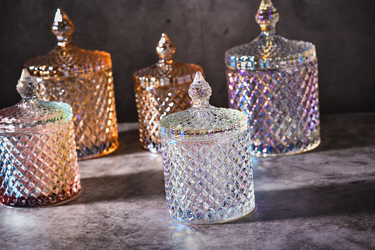 冰糖罐子 精品玻璃方糖罐收纳罐牙签罐水晶彩色糖果罐 炫彩大圆柱