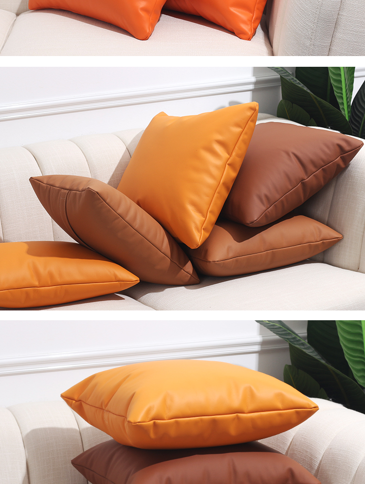 真皮沙发配的靠垫轻奢豪华头层牛皮抱枕客厅棕色油蜡皮靠枕美式靠背护