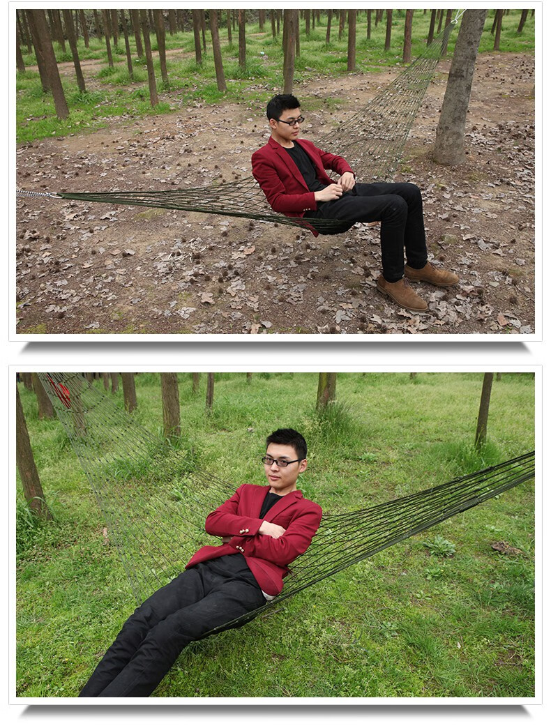 户外室内网绳吊床网状吊床单人带环加粗网兜尼龙吊床秋千休闲树床 军