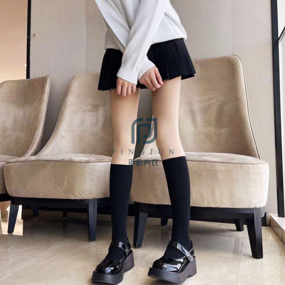 拼接打底裤三合一光腿神器 长筒丝袜女秋季显瘦小腿拼接加绒jk袜过膝