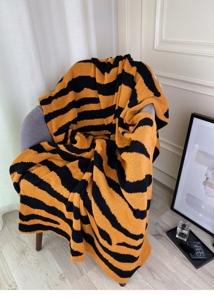 虎皮纹半边绒沙发毯 虎皮虎纹老虎毯子沙发毯盖毯披肩毛毯办公室空调
