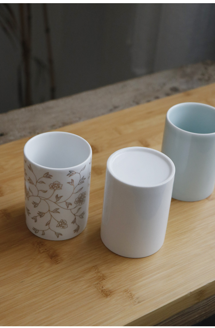 陶瓷茶杯家用水杯单杯主人杯大号直口杯品茗杯牛奶咖啡杯子白瓷青瓷