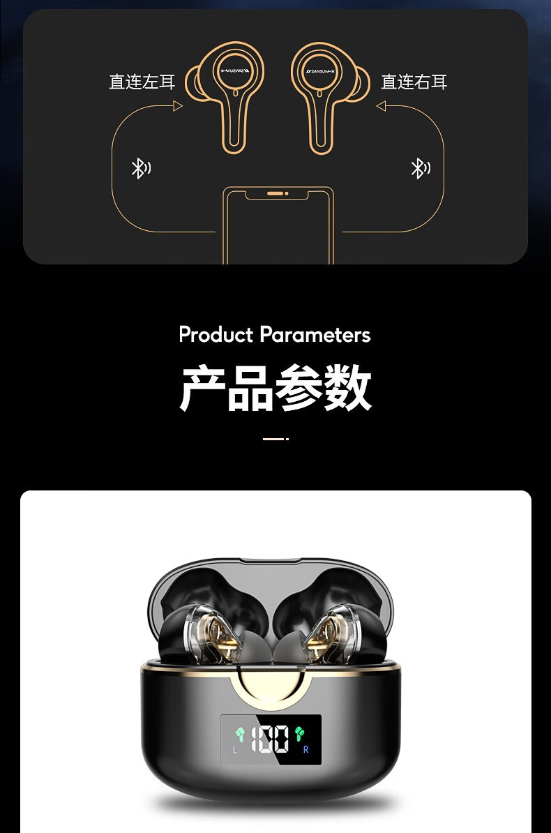 索尼(sony)tws无线蓝牙耳机 显示屏双动圈四喇叭蓝牙耳机重低音 透明