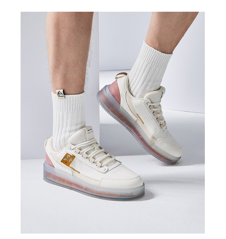 【618预售】【果冻鞋】安踏男鞋板鞋男2022夏季水晶底运动鞋革面休闲