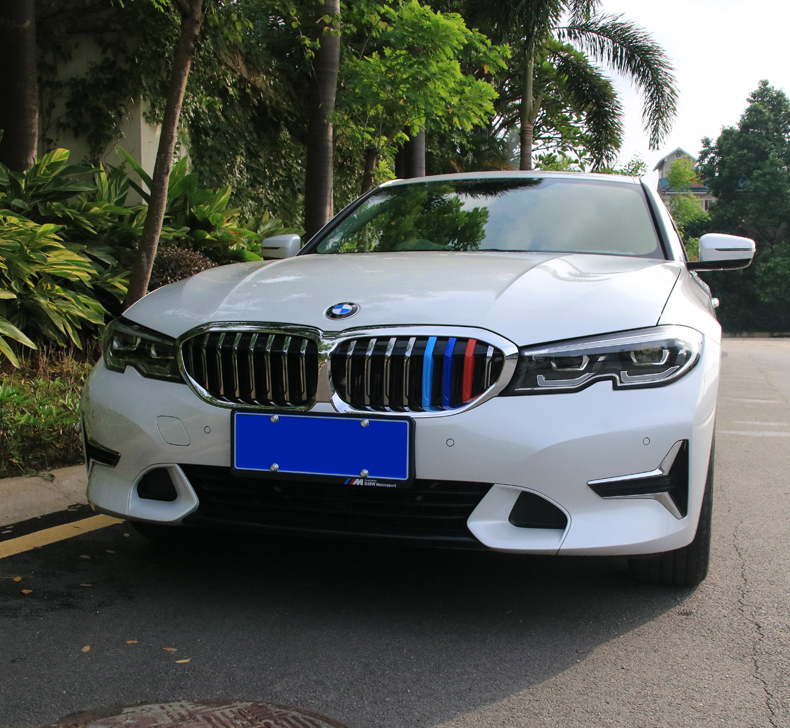 适用2021款宝马新3系改装中网三色条装饰贴宝马三系中网前脸格栅装饰