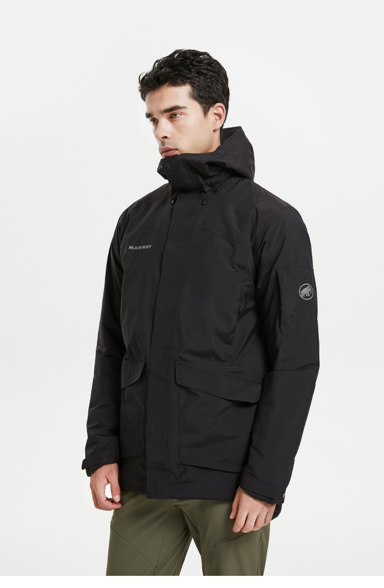 mammut猛犸象chamuera男士防风保暖夹棉硬壳上衣帕克大衣外套黑色l