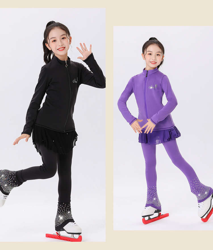 滑冰护臀裤滑冰服儿童溜冰服花样滑冰训练服装女童加绒表演裤子碧蓝色